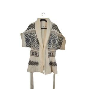 Old Navy Women's Cardigan Sweater Size Medium Cream Belt Wool Blend Casual Cozy